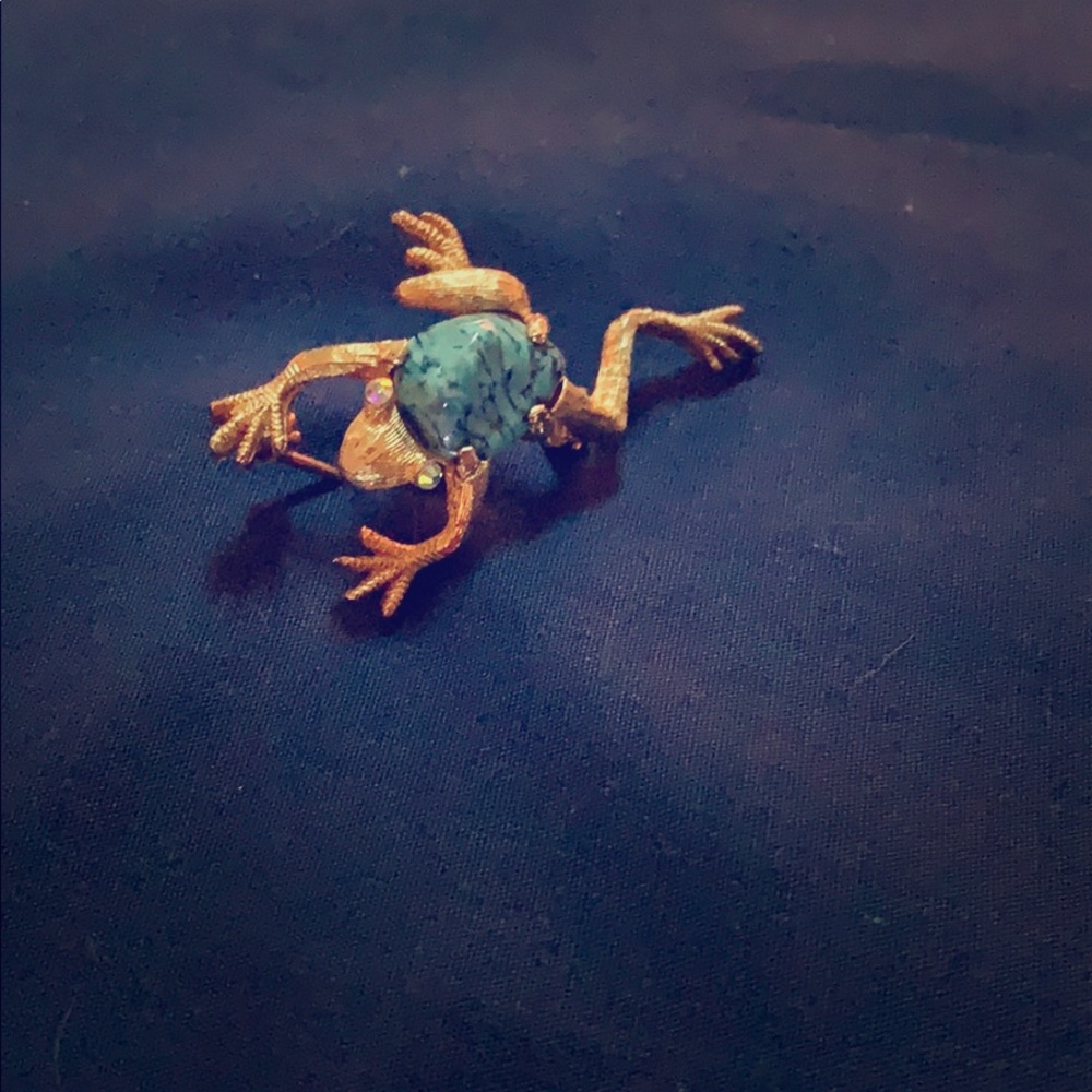 Vintage Frog 🐸  turquoise small brooch 💚🐸